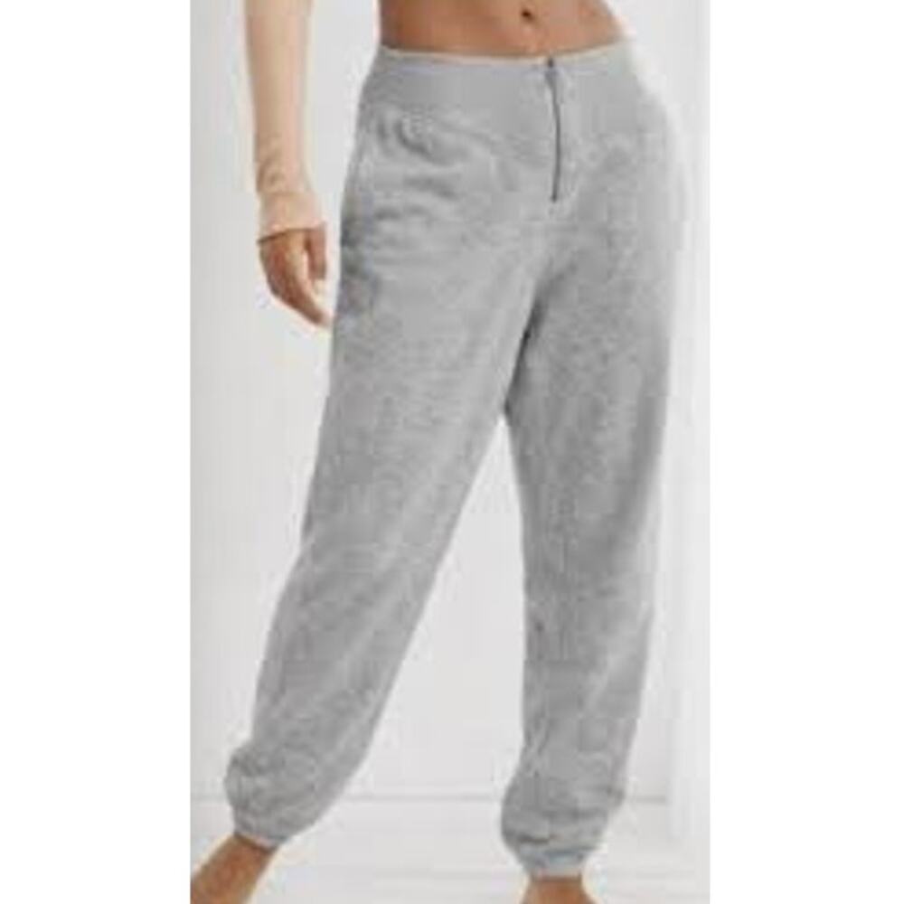 Aerie Gray Zip Front Jogger Sweatpants Cozy Lounge Size M